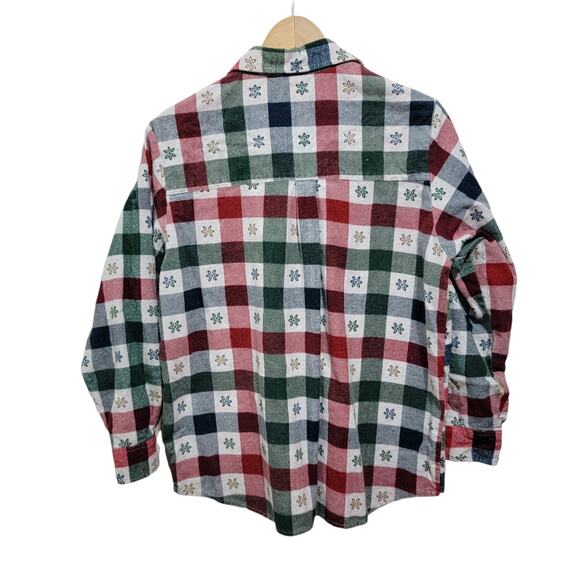 American Sweetheart Womens Plaid Floral Button Front Flannel Top Size Large - Picture 2 of 9